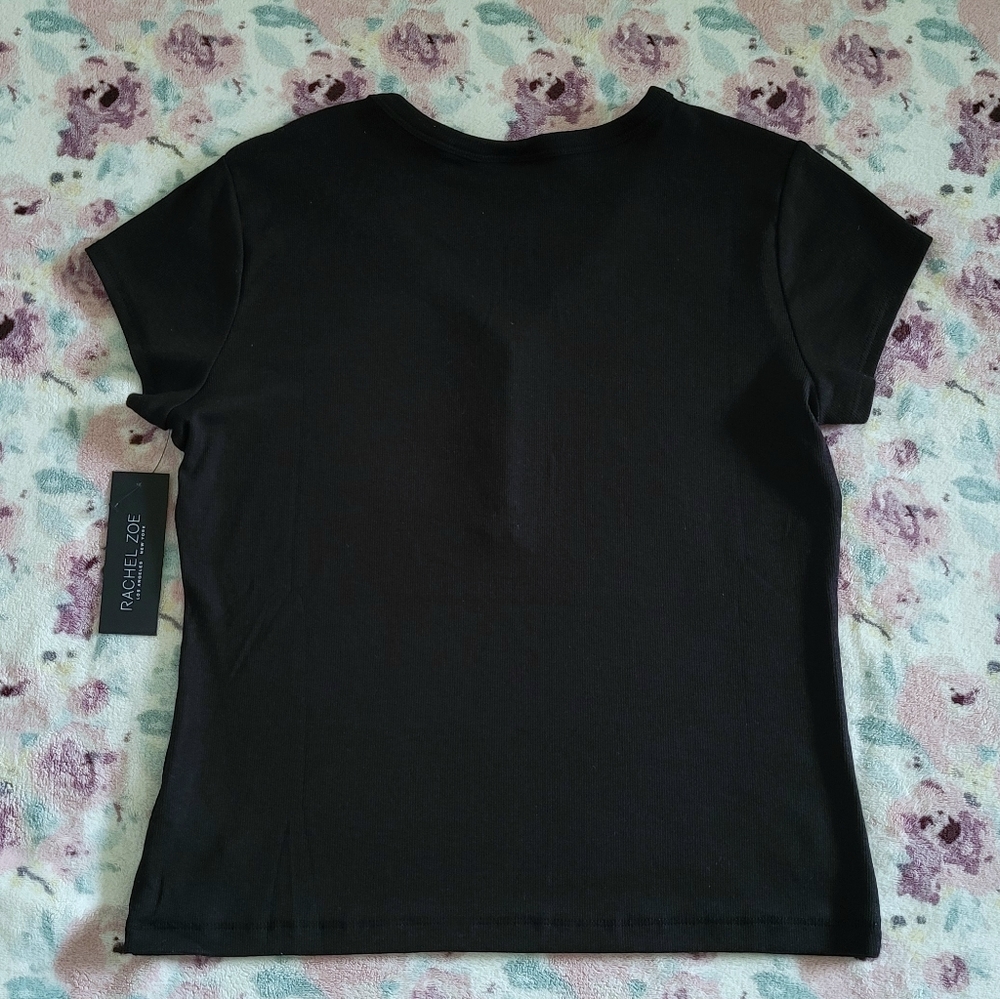 Rachel Zoe Ribbed Black🖤 Henley Top  - NWT - Picture 2 of 9